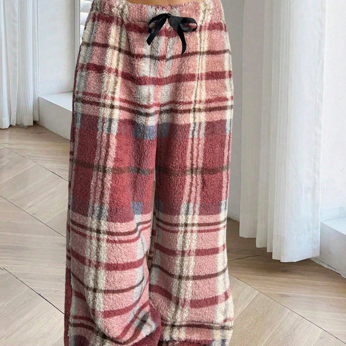 Freesia | Women's Plaid Wide Leg Drawstring Sweatpants