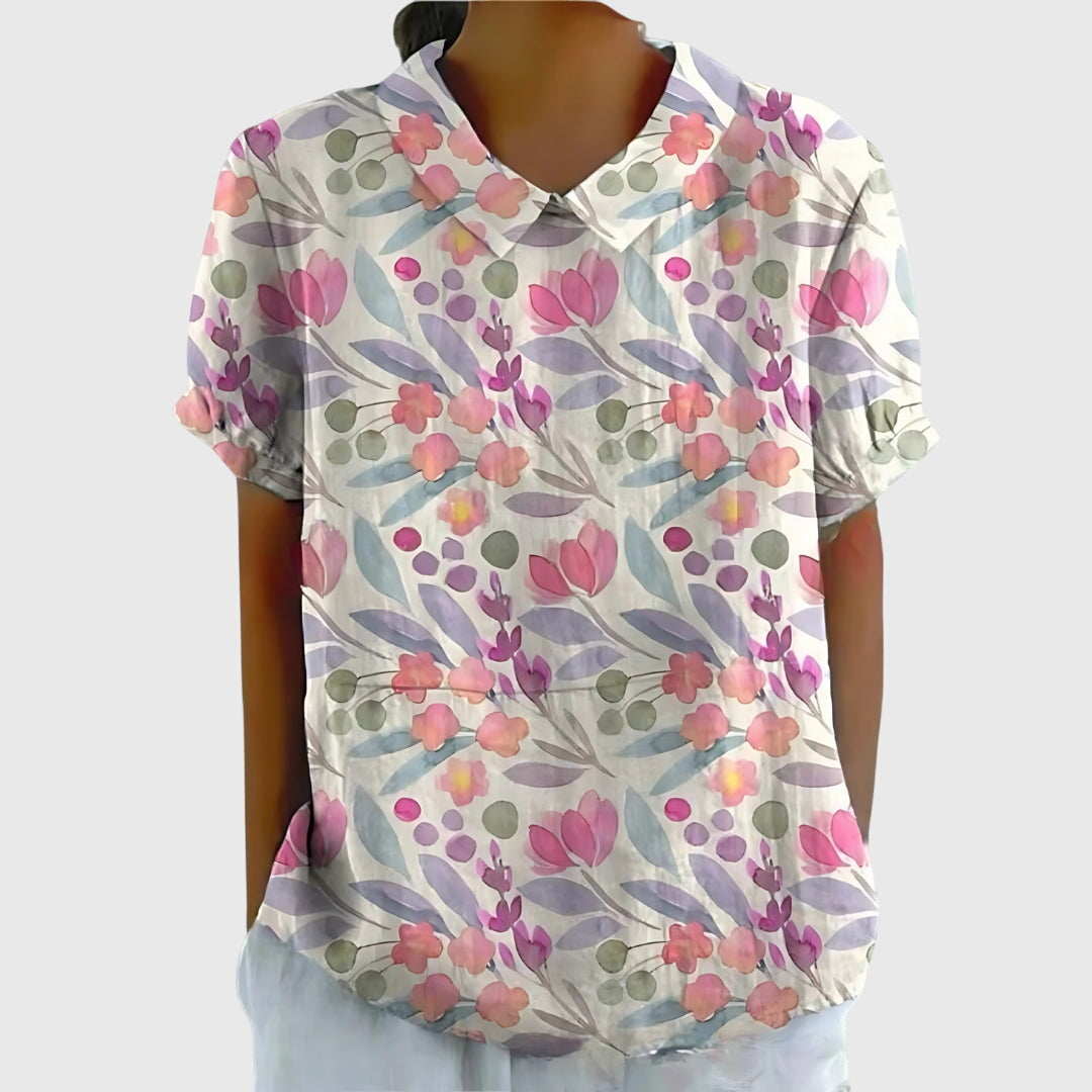 Veronica | Women's V Neck Short Sleeve Floral Blouse