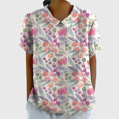 Veronica | Women's V Neck Short Sleeve Floral Blouse