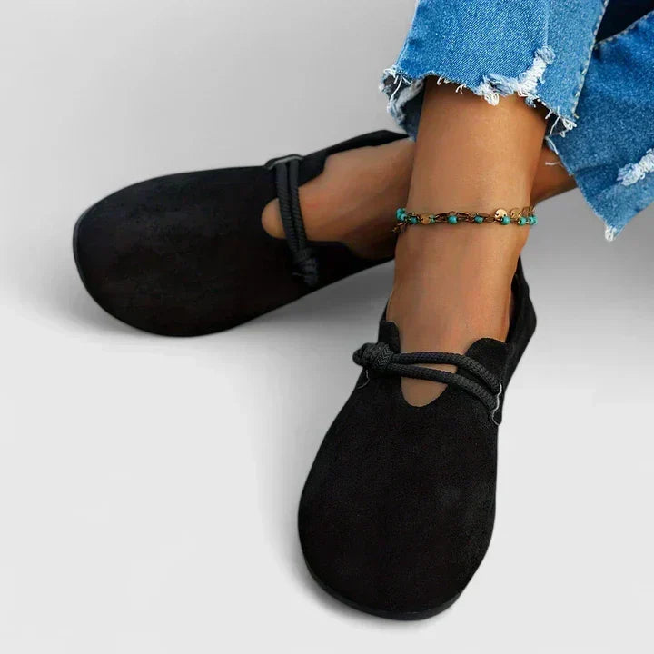 Suede rope tie flat loafers for women | Marisela
