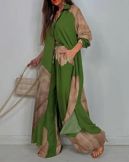 Art print cropped top wide leg pant set for women | Marisela
