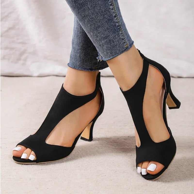 Elegant open-toe comfort heels for women | Amara