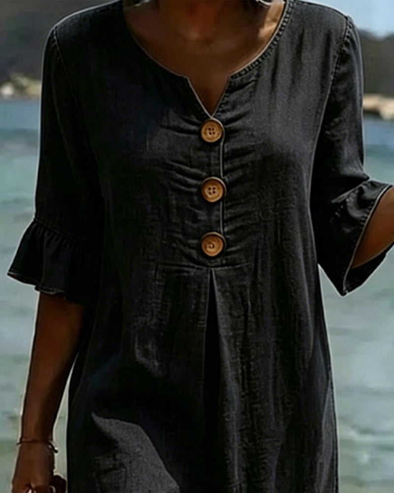 Casual solid A-line ruffle sleeve dress for women | Pasqualle