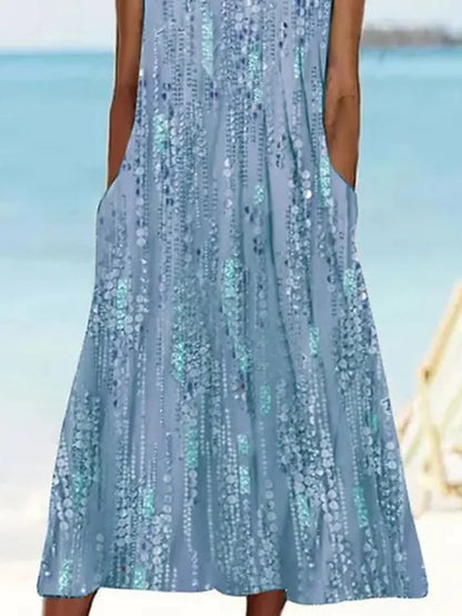 Blue floral print sleeveless maxi dress for women | Marina