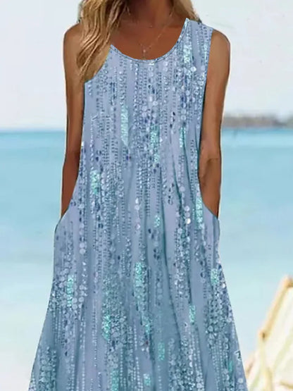 Blue floral print sleeveless maxi dress for women | Marina