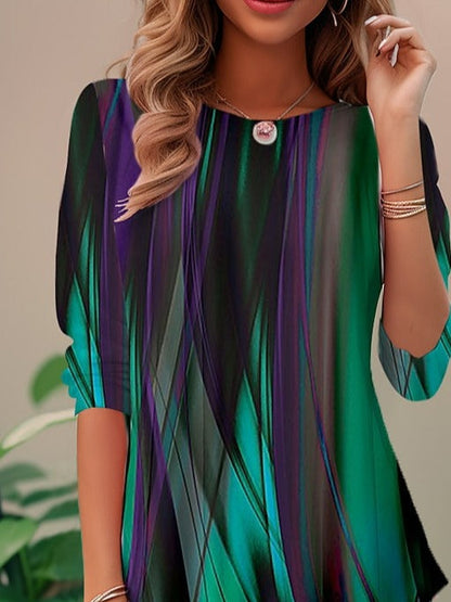 Abstract print loose fit round neck blouse for women | Marisela