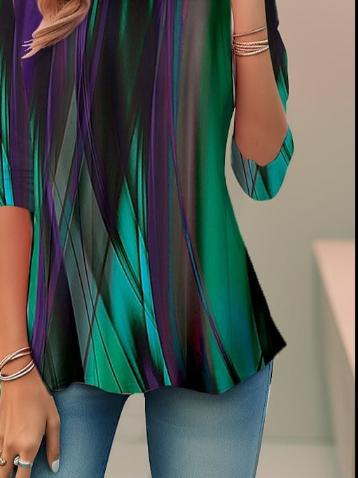Abstract print loose fit round neck blouse for women | Marisela