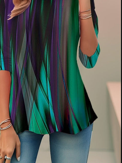 Abstract print loose fit round neck blouse for women | Marisela