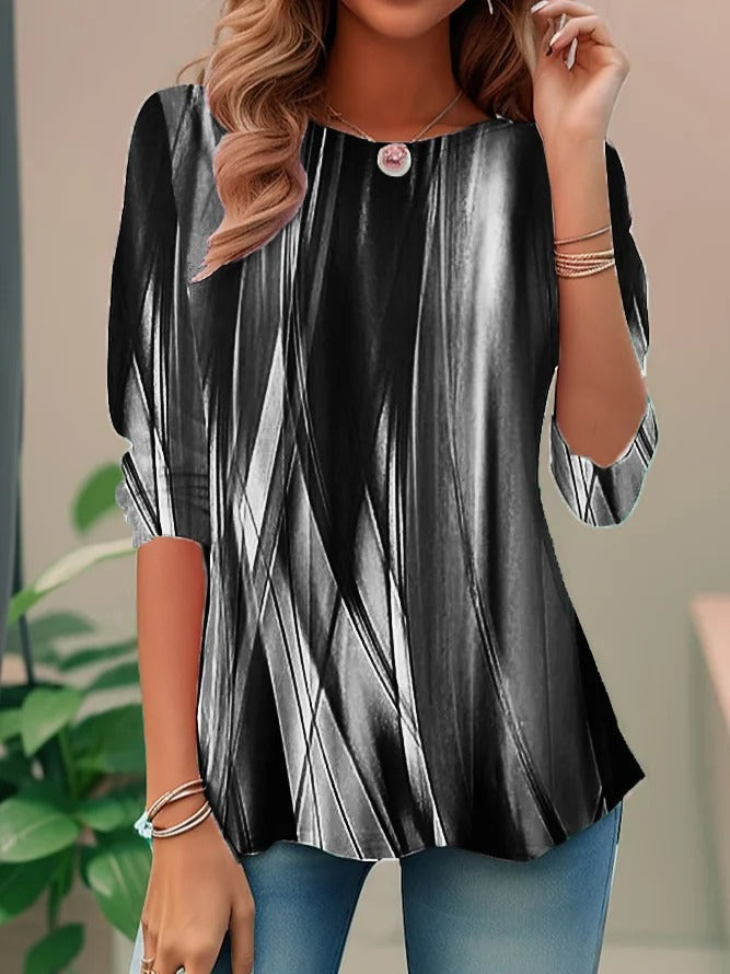 Abstract print loose fit round neck blouse for women | Marisela