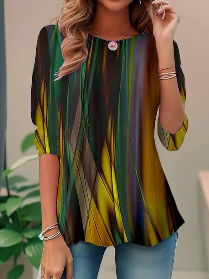 Abstract print loose fit round neck blouse for women | Marisela