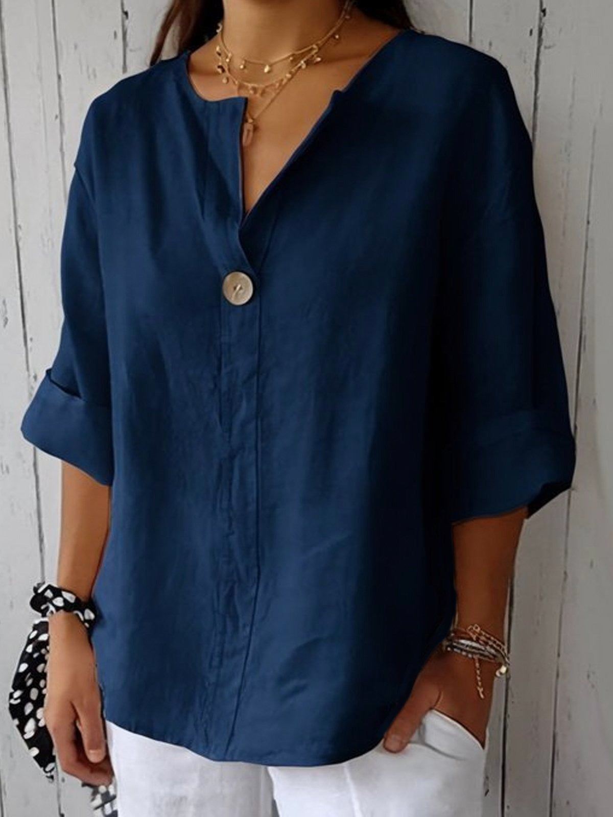 Cotton loose fit single button blouse for women | Marisela