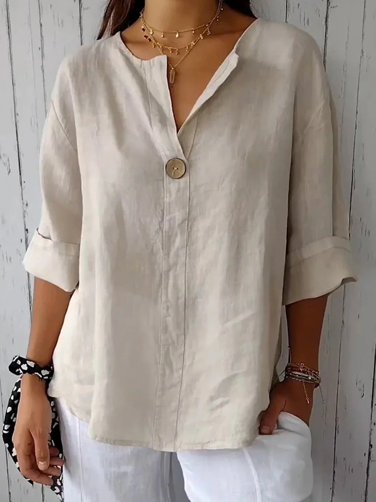 Cotton loose fit single button blouse for women | Marisela