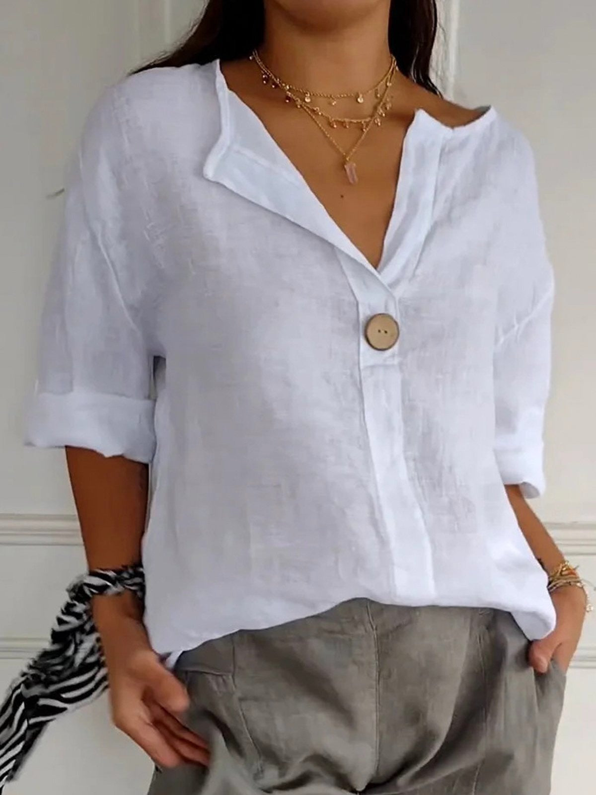 Cotton loose fit single button blouse for women | Marisela