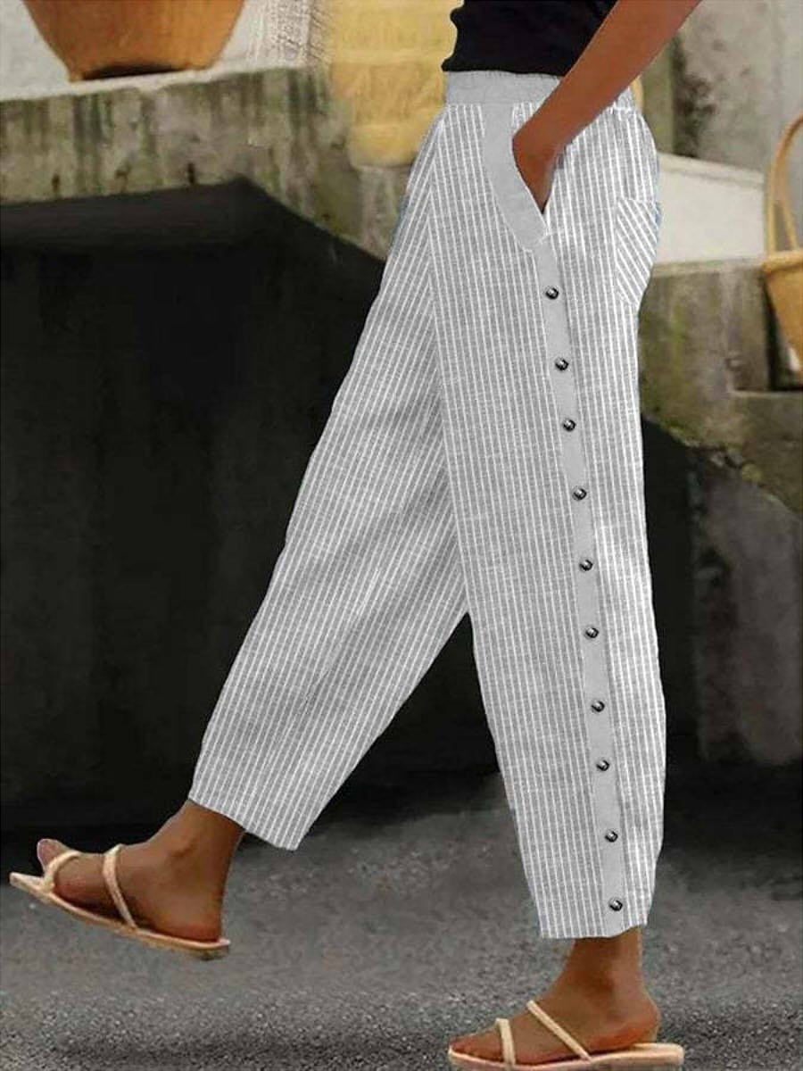 Casual striped cotton trousers for women | Marisela