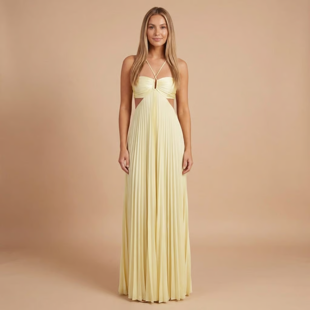 Elegant pleated halter maxi gown for women | Lavinia -1