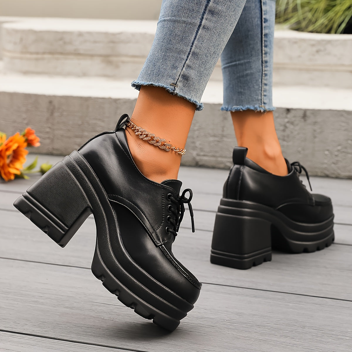 Chunky platform lace-up oxfords with block heel | Selby