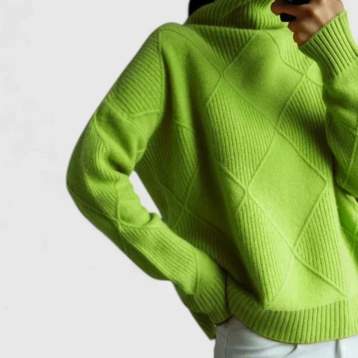 Rosalind | Women's Diamond Quilted Turtleneck Sweater