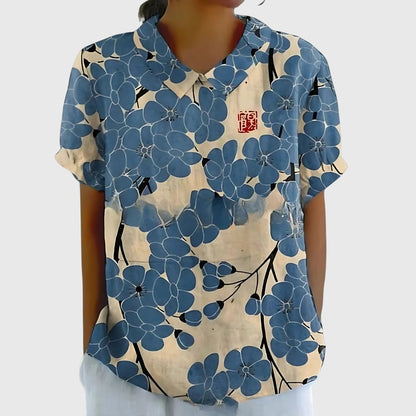Veronica | Women's V Neck Short Sleeve Floral Blouse