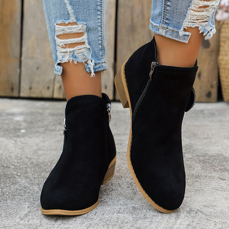 Orthopedic leather zipper block heel boots for women | Joanna
