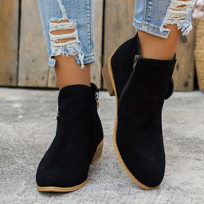 Orthopedic leather zipper block heel boots for women | Joanna