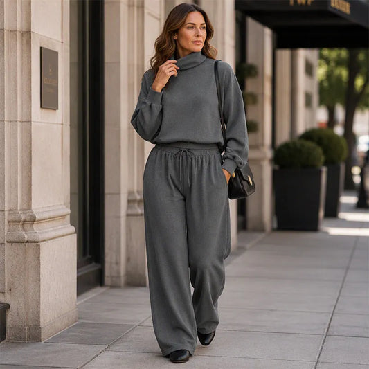 Orivelle | Women's Turtleneck Wide Leg Two-Piece Set