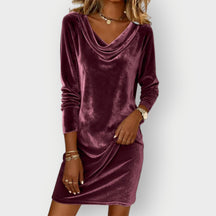 Draped Neck Velvet Evening Dress for Women | Selina