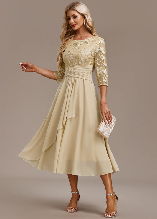 Floral lace chiffon tiered midi dress for women | Marisela