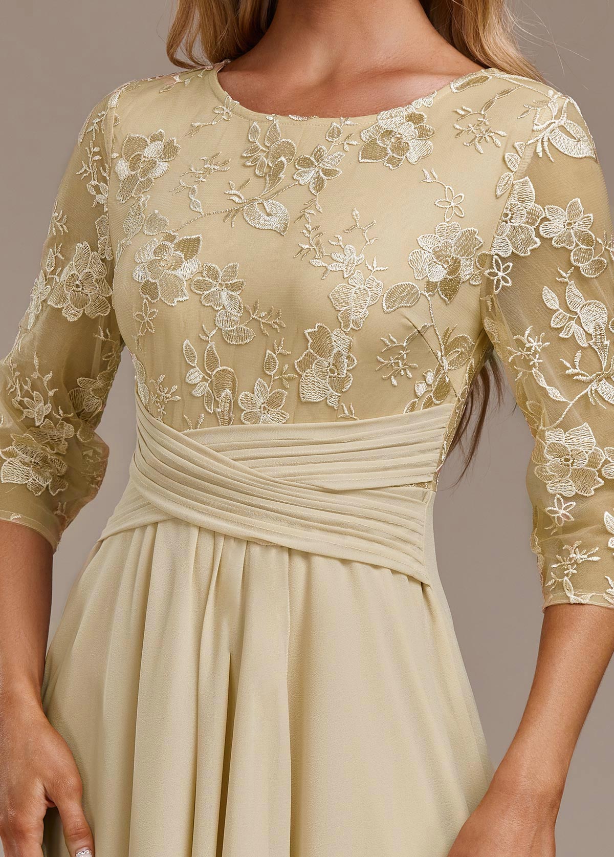 Floral lace chiffon tiered midi dress for women | Marisela
