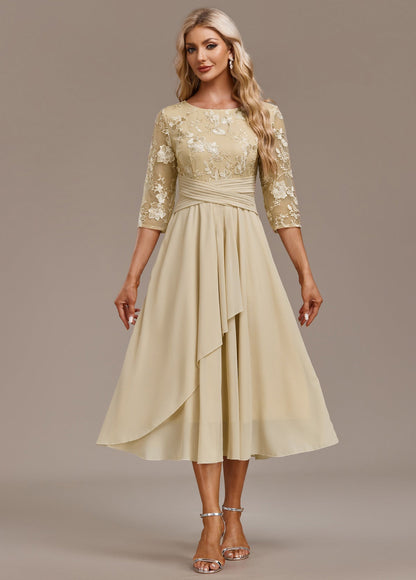 Floral lace chiffon tiered midi dress for women | Marisela
