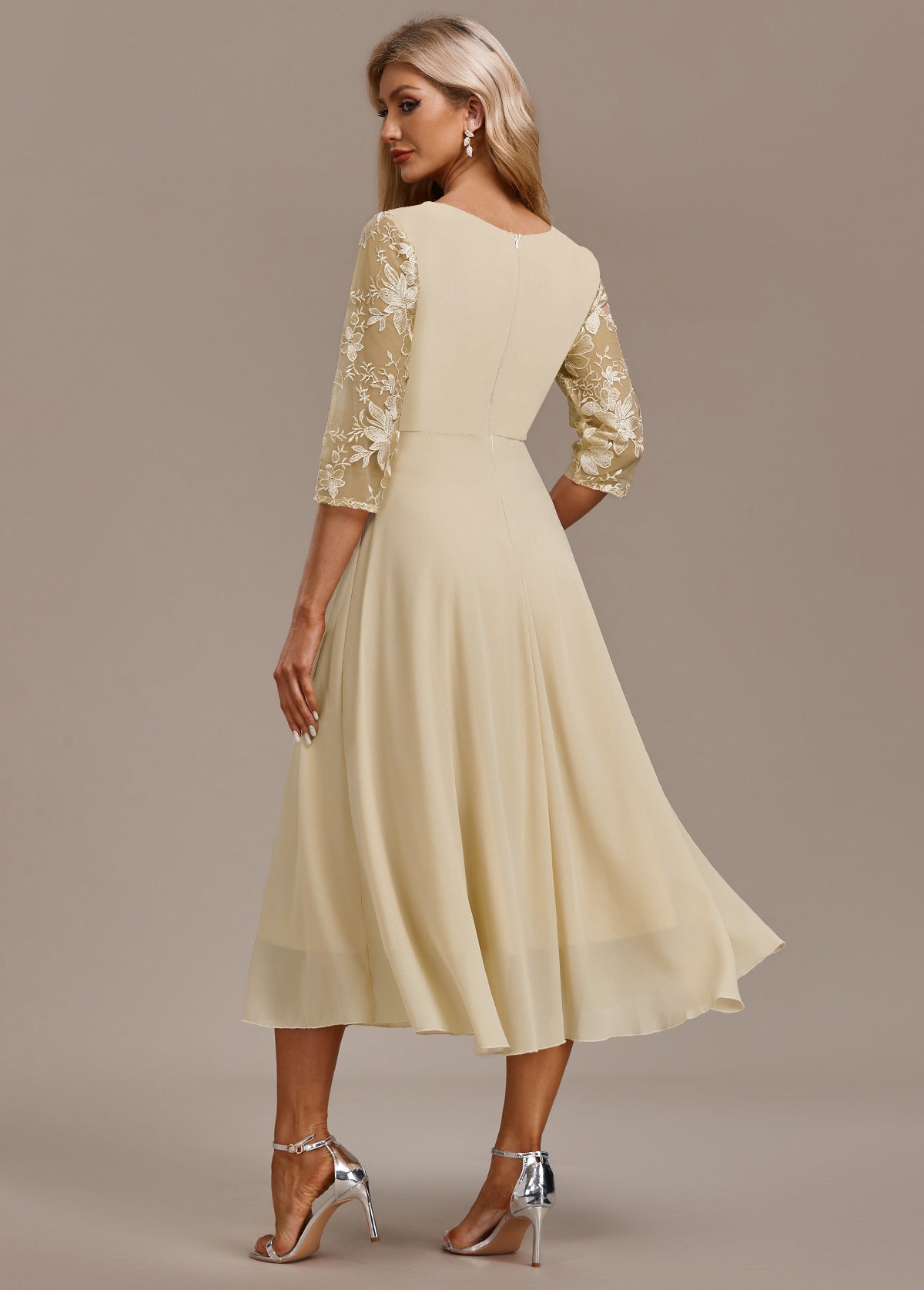 Floral lace chiffon tiered midi dress for women | Marisela
