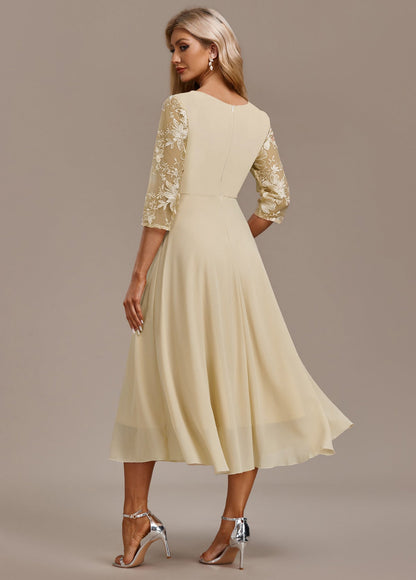 Floral lace chiffon tiered midi dress for women | Marisela