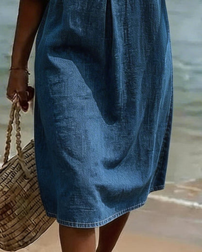 Casual solid A-line ruffle sleeve dress for women | Pasqualle