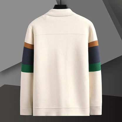 Striped varsity knit jacket with button-up front | Arden