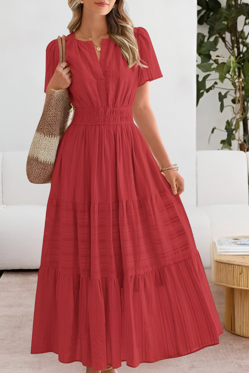 Boho tiered maxi dress with short sleeves for women | Marisela