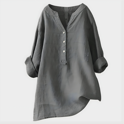 Elegant V-neck blouse with relaxed silhouette for women | Veronique