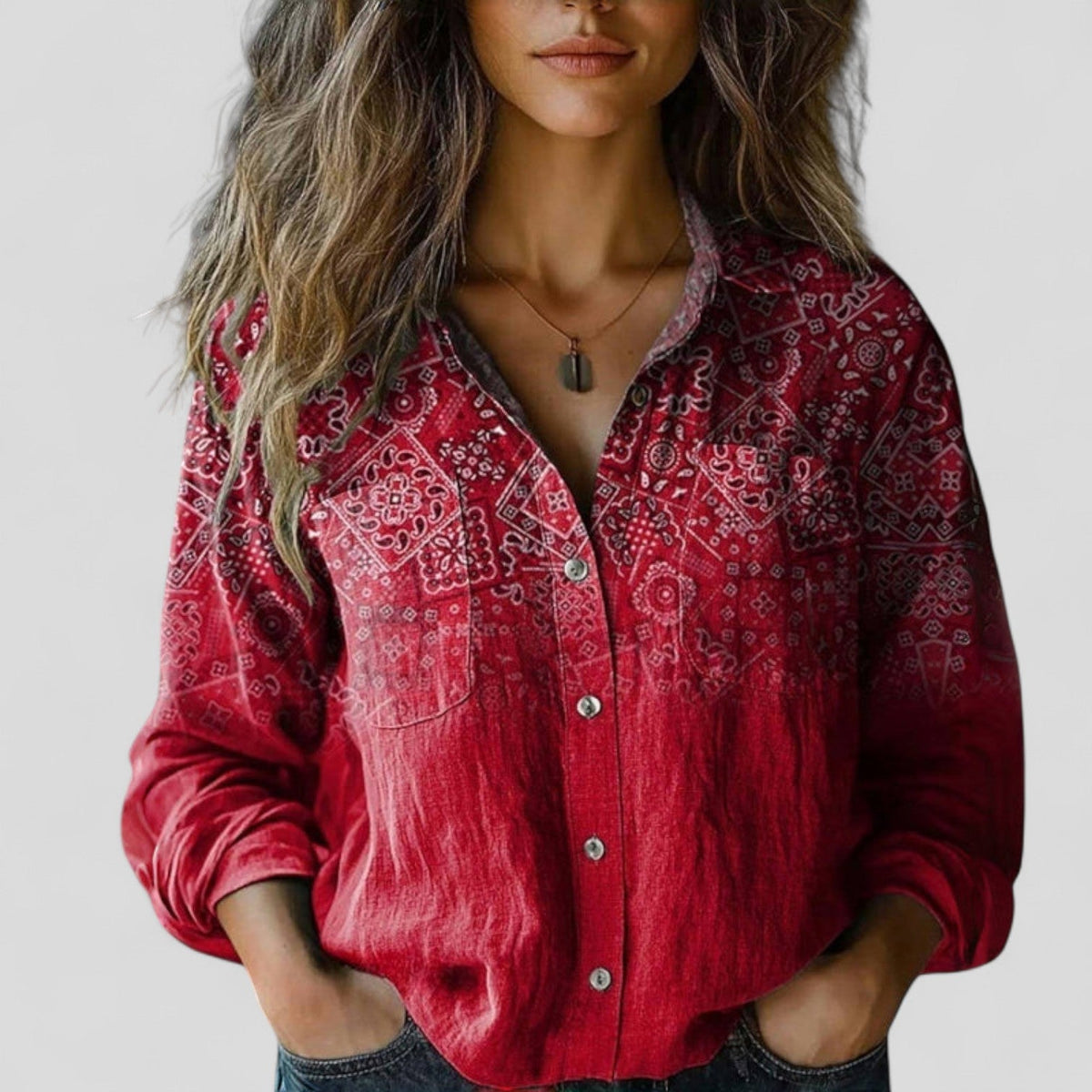 Hannah | Women's Button Front Floral Three Quarter Sleeve Shirt