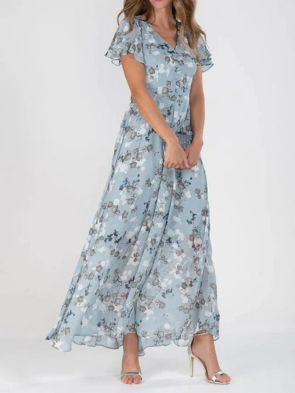 Floral short sleeve midi dress for women | Lilia