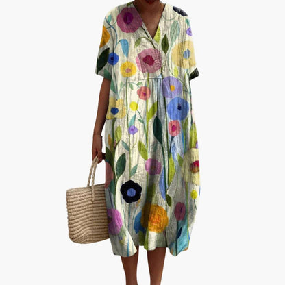 Floral meadow print oversized midi dress for women | Marisela