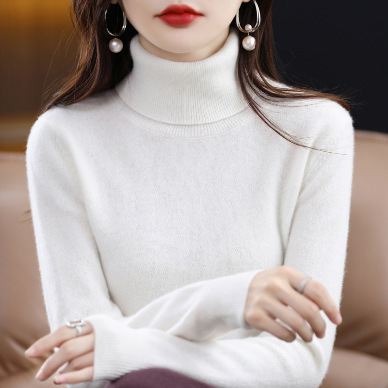 Soft knit turtleneck sweater for women with classic fit | Elara