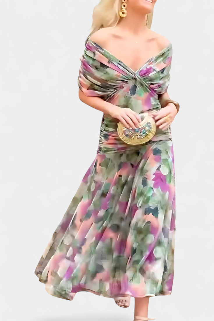 Long floral V-neck maxi dress for women | Vivian