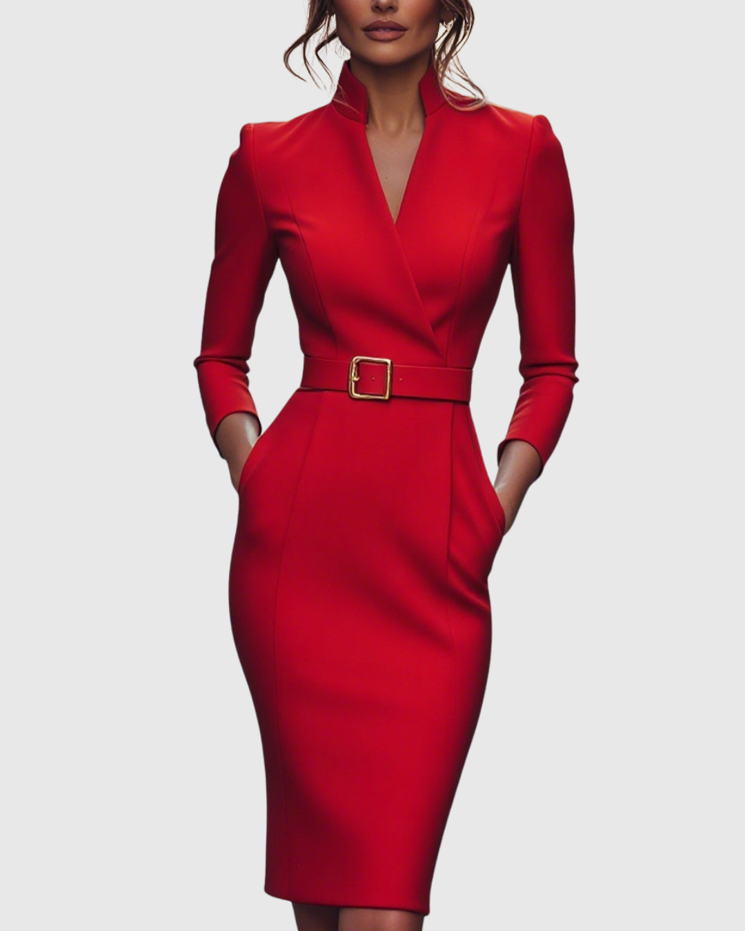 Elegant long-sleeve tailored midi dress for women | Claribel
