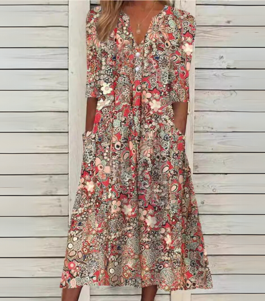 Lightweight V-neck midi dress for women | Rosa