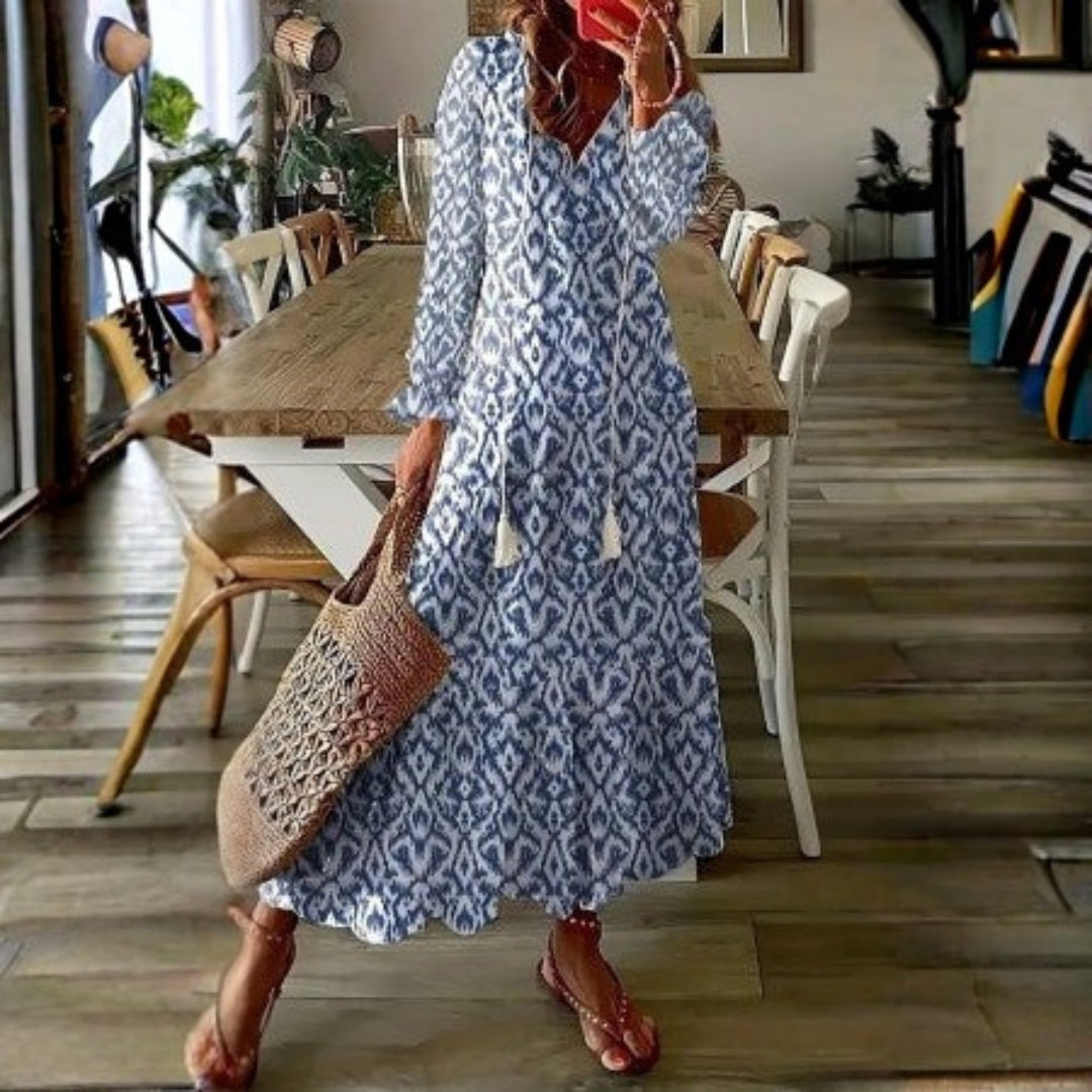 Floral boho short sleeve midi dress for women | Marisela