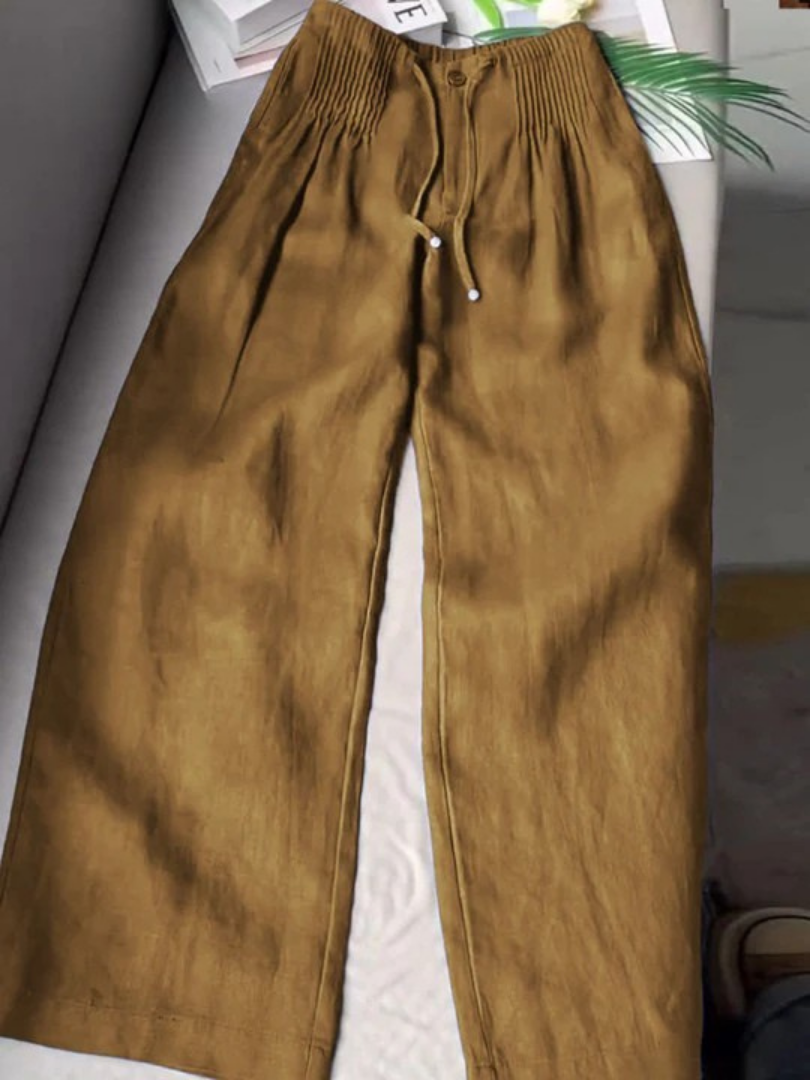 Wide leg cotton linen blend comfortable trousers for women | Camille