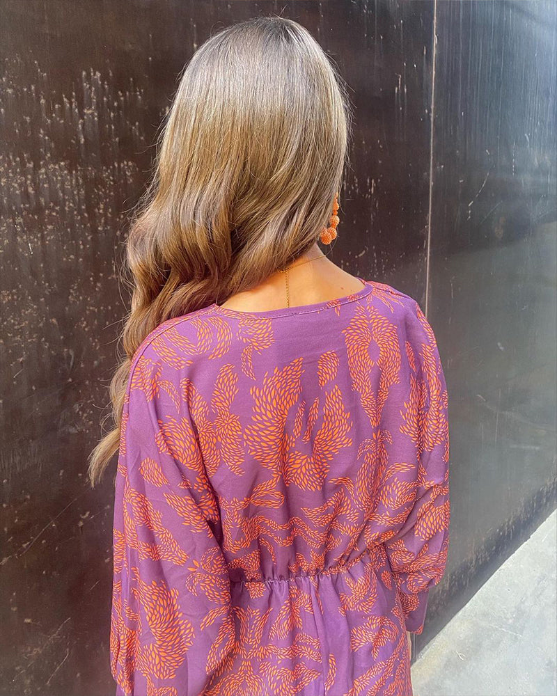 Divya | Women's V Neck Printed Midi Dress