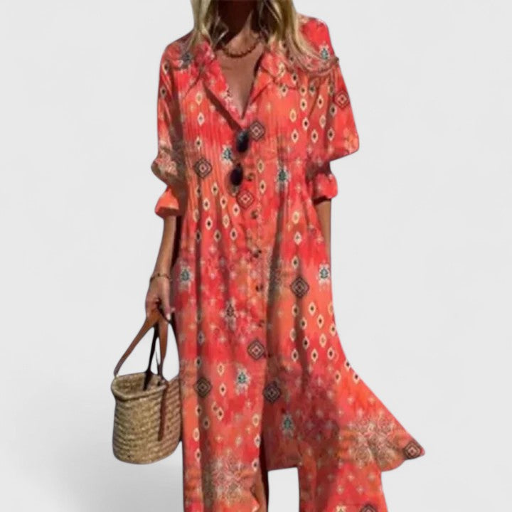 Multicolour boho flowing dress for women | Paula