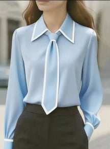 Contrast tie blouse with oversized collar for women | Selina