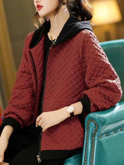 Quilted zip-up hoodie with basketweave pattern | Selara