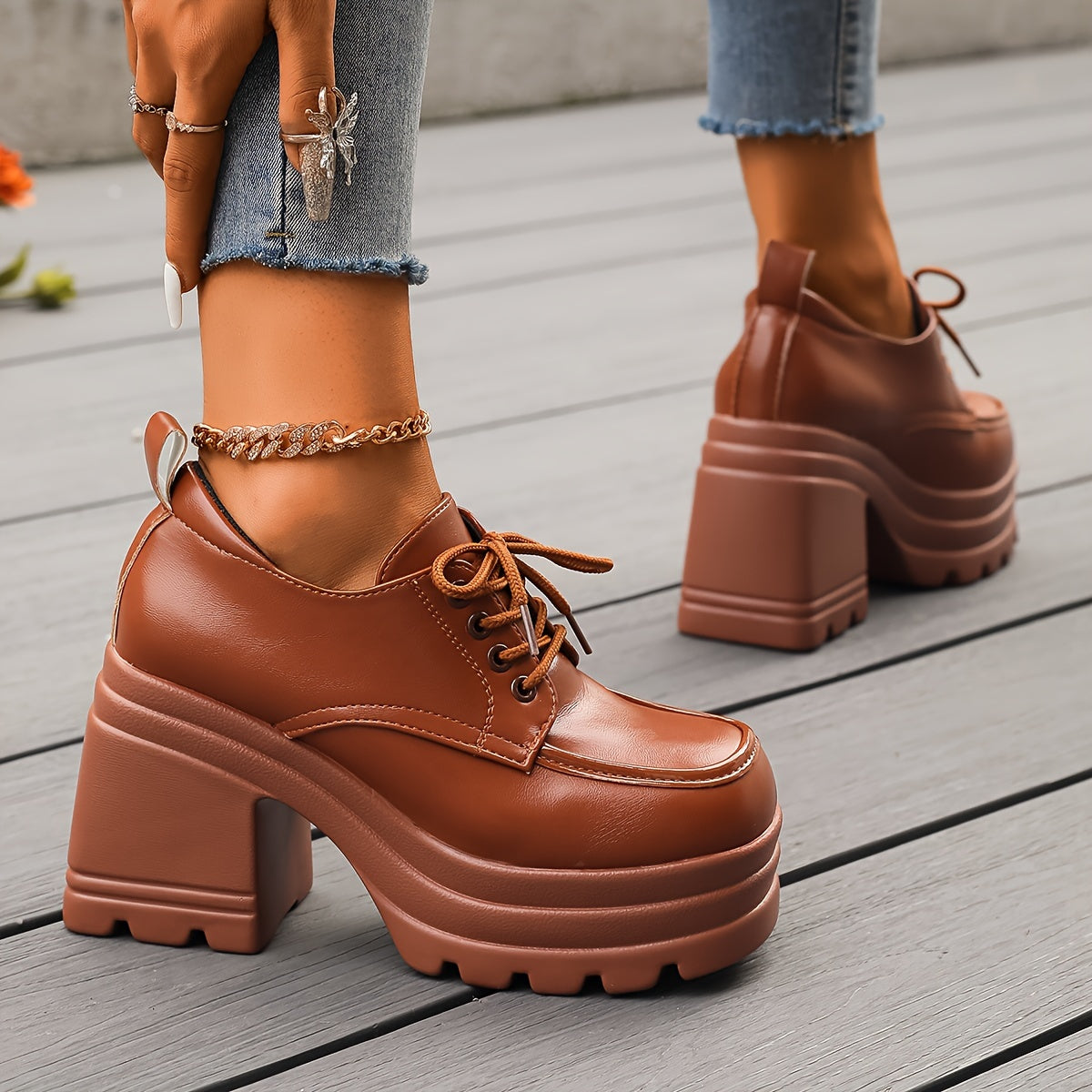 Chunky platform lace-up oxfords with block heel | Selby