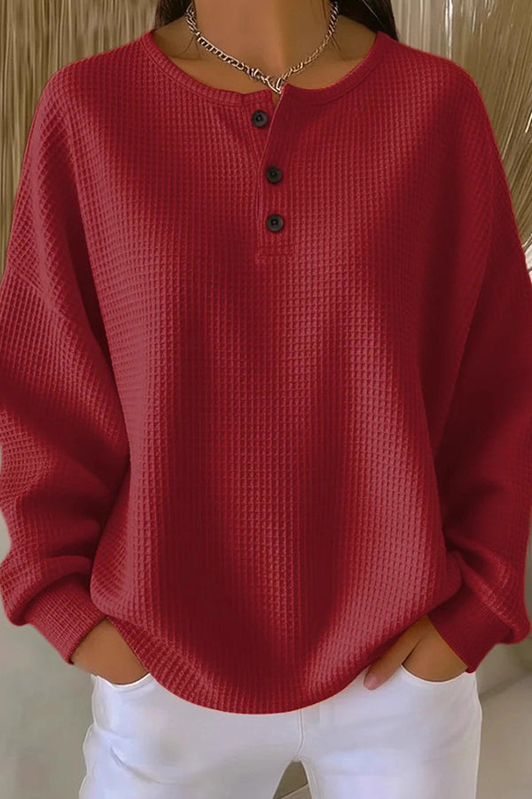 Classic waffle-knit henley everyday top for women | Livia